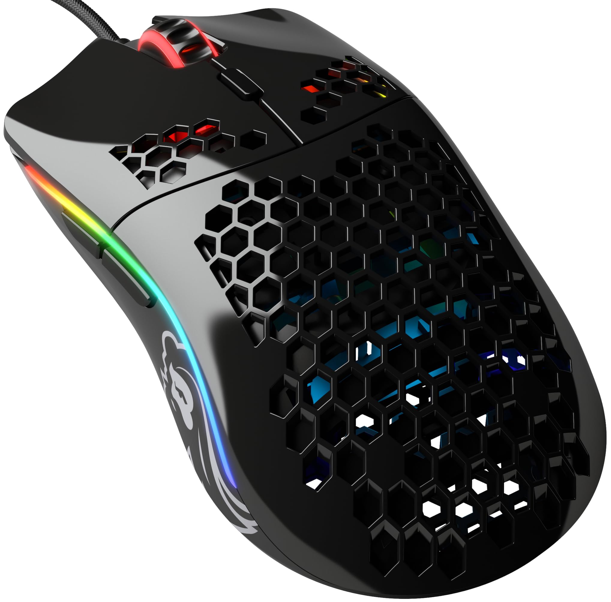 Glorious Gaming Model O- (Minus) Compact Wired Gaming Mouse – Im superleichten Wabendesign mit 58 g, RGB-Beleuchtung, Pixart 3360 Sensor, Omron-Schalter, beidhändig – Glänzend Schwarz