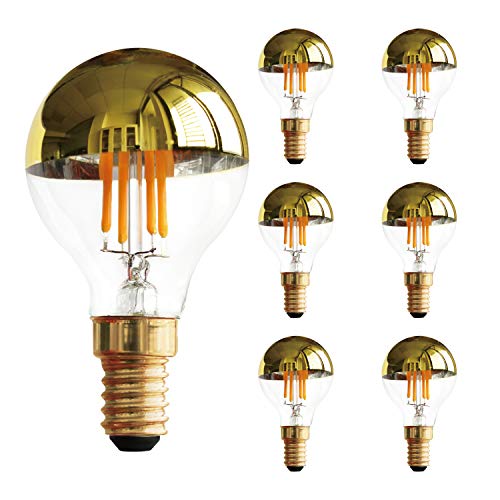 G45 4W Vintage LED Filament Glühbirne, halbgoldene Spiegelglühbirne, energiesparendes warmes Weiß 2700K, E14 Kandelabersockel, 40 Watt Äquivalen, dimmbar, 6er Pack