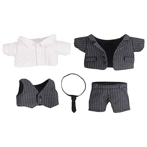 niannyyhouse 15 cm Plüsch-Puppenkleidung, Mantel + Hemd + Weste + Krawatte + Hose, 5-teiliges Set, gestreifte Anzüge (schwarz, 15 cm)