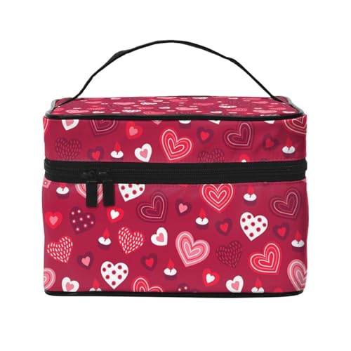 Make-up-Tasche, große Kosmetiktasche, tragbare Reisetasche, Leder, wasserdicht, für Damen und Mädchen,Valentinstag-Liebes-Herz-Muster