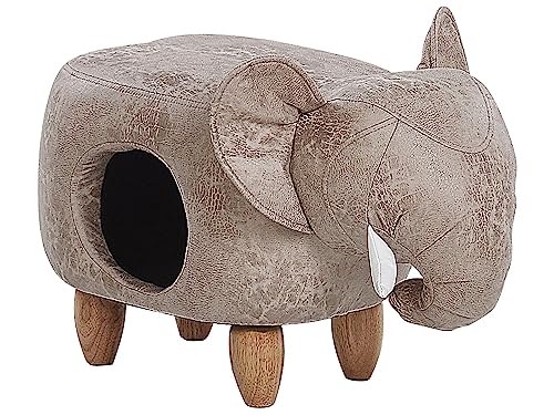 Beliani Praktischer Hocker für Kinder und Tiere in Elefanten-Form hellgrau Lederoptik mit Höhle Jumbo