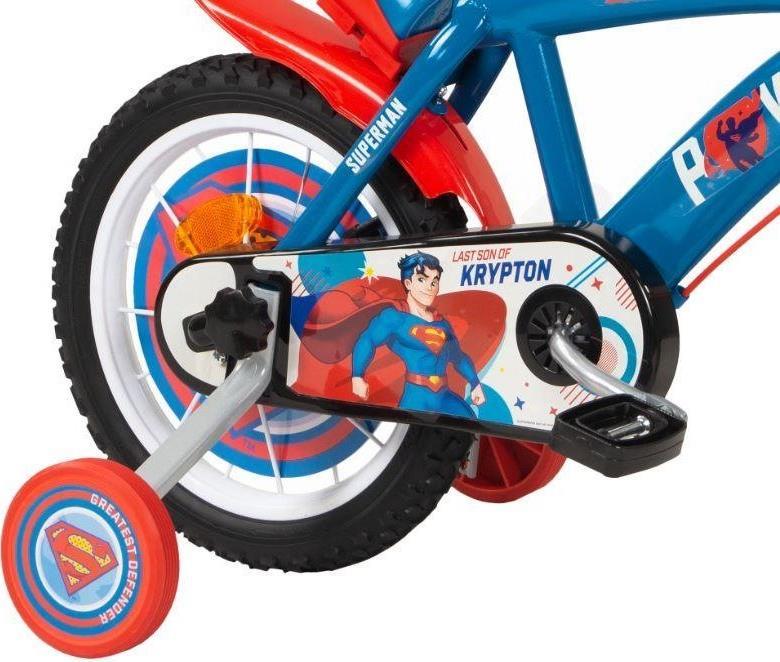 Toimsa Kinderfahrrad Superman 16 Zoll Blau | Felgenbremse Trommelbremse Stützrädern Speichenschutz Trinkflasche | Alter 5-7 Jahre