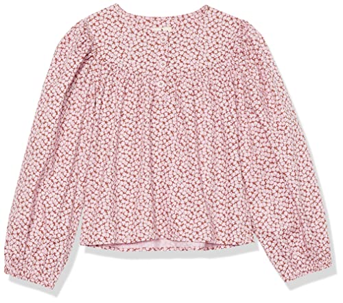 Amazon Aware Mädchen Feminine Bluse mit Puffärmeln aus Baumwollmischgewebe, Rosa Floral, 10 Jahre
