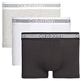 Calvin Klein Herren 3er Pack Boxershorts Trunks Baumwolle mit Stretch, Mehrfarbig (Grey Heather/Black/White), S