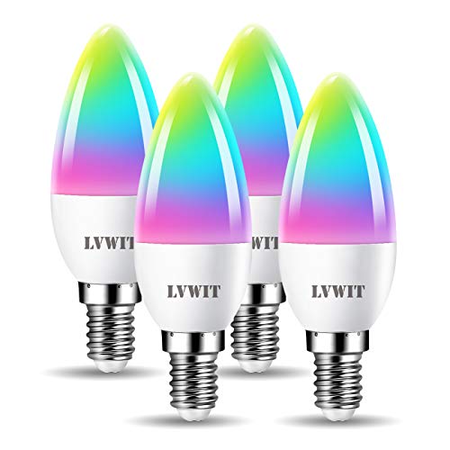 LVWIT Alexa Lampe E14 LED, Wlan Glühbirnen 4.9w Dimmbar Birne Bluetooth E14 Smart RGB LED 2700K-6500K 470LM, Kompatibel mit Google Home Alexa Echo, Kein Hub (4er Pack)