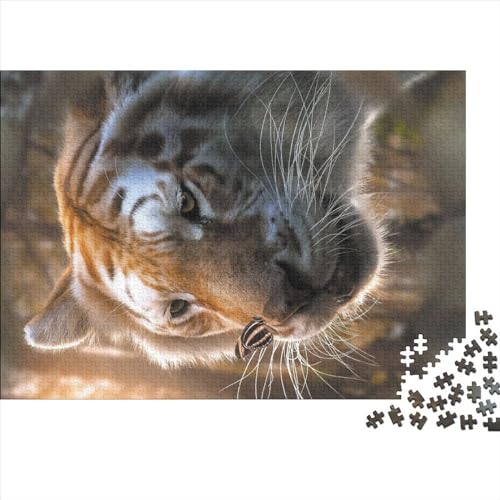 1000-teiliges Holzpuzzle mit weißem Tiger und Schmetterling für Erwachsene und Kinder zum Stressabbau, 1000 Teile (75 x 50 cm)