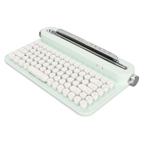 Aeun Retro-Tastatur, Runde Tasten, Tragbare Schreibmaschinentastatur, 86 Tasten, Reichweite 33 Fuß, Universell, mit Integriertem Ständer für Laptop, Tablet, für Android für IOS (Grün)