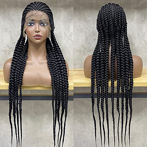 YLFC 26" Full Head Lace Braided Wigs with Baby Hair Super Long Box Braids Wig for Black Women 360 Lace Front Synthetic Wigs Kinky Curly Natural Color B