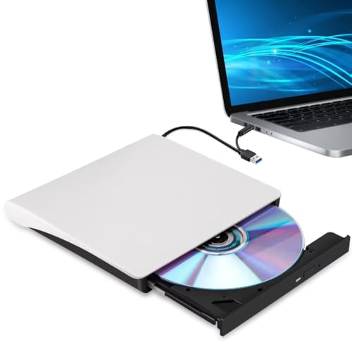 Externes CD/DVD-Laufwerk für Laptop, Typ-C CD/DVD-Player, USB 3.0, tragbarer Brenner-Brenner-Lesegerät, kompatibel mit Mac MacBook Pro/Air iMac Desktop Windows 7/8/10/XP/Vista (weiß)