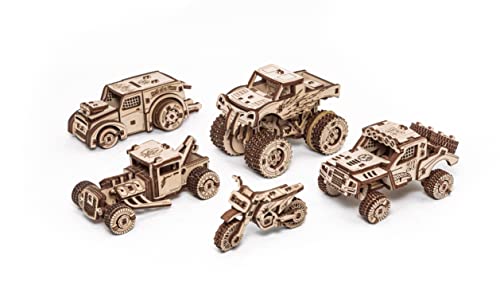 EWA Eco-Wood-Art Vehicles Set 3D Holzpuzzle für Jugendliche und Erwachsene-Mechanisches Transportset Modell-DIY-Bausatz, Selbstmontage, kein Kleber erforderlich-364 Stück, natürlich