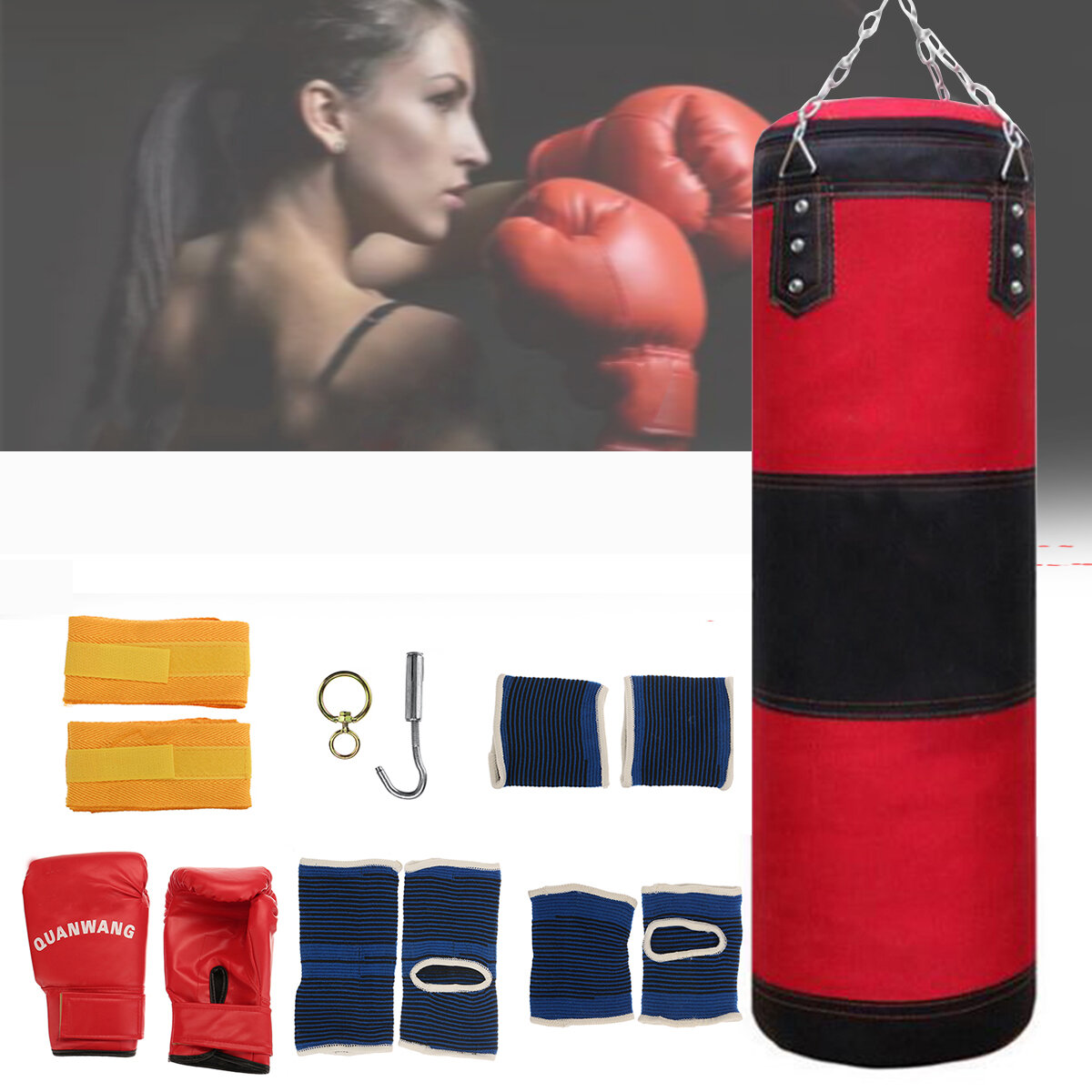 Schweres Boxsack-Boxsack-Training Treten Kampfsport-Übungssport mit Fußhand-Knöchelpolster-Handschuhen