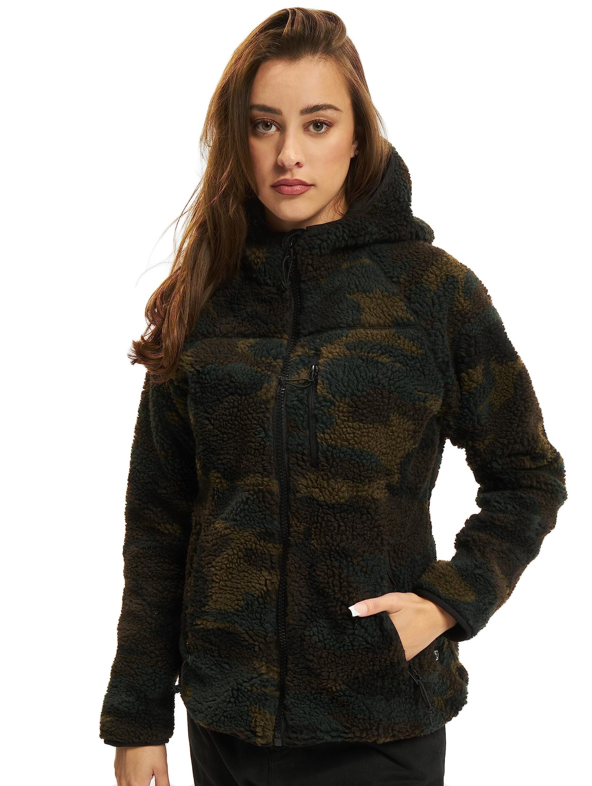 Brandit TEDDYFLEECE JACKE MIT KAPUZE DAMEN WINTERJACKE JAGD OUTDOOR FLEECEJACKE, Größe:M, Farbe:Woodland