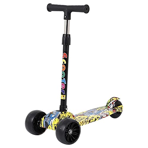 Kinder verstellbare Fuß-Roller LED-LED-Licht-Räder Kinder-Faltkick-Roller 3-Rad-Skateboard-Balance-Bike für Jungen Mädchen (Color : Yellow Flash)