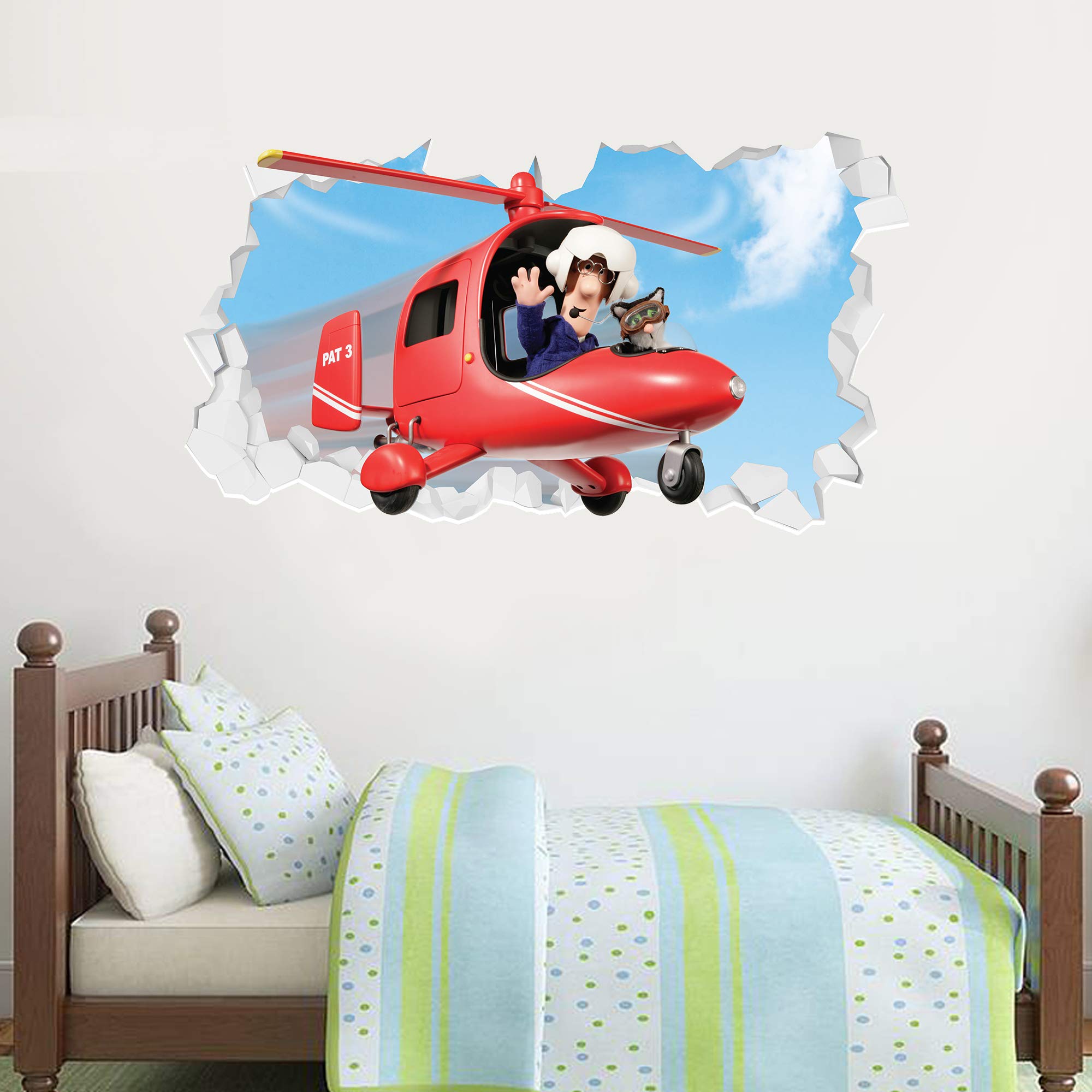 Wandaufkleber, Motiv: Postman Pat – Helikopter gebrochenes Wandbild, für Kinderzimmer, Vinyl, 60 cm breit x 30 cm hoch