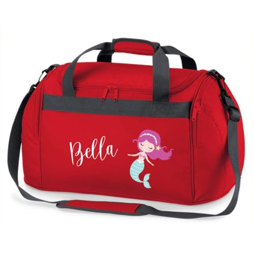 minimutz Sporttasche Schwimmen für Kinder - Personalisierbar mit Name - Schwimmtasche Meerjungfrau Duffle Bag für Mädchen und Jungen (rot)
