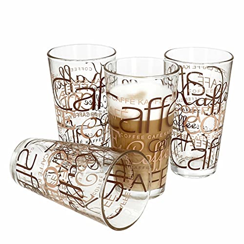 HUIJK 4er Set Latte Macchiato Gläser 39cl Kaffeegläser Glas 14cm hoch