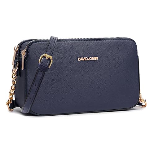 DAVID JONES - Kleine Umhängetasche für Damen – Handytasche aus PU-Leder – Umhängetasche mit Ketten – Tasche mit 3 Fächern – Shoppingabend Stadt Trend, blau, Einheitsgröße