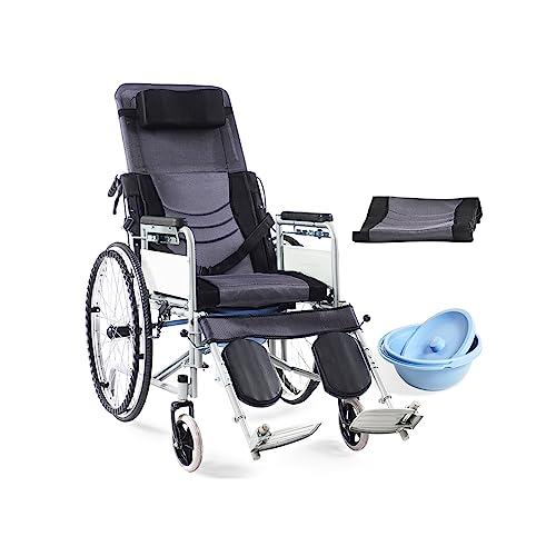 JITEM Transit Rollstuhl mit Liegestuhl für Erwachsene, zusammenklappbar, für Badezimmer, Duschstuhl, leicht, manueller Rollstuhl, Transportstuhl, Mobilitätshilfe für ältere Menschen