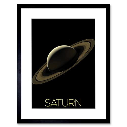 NASA Our Solar System Saturn Planet Rings Cassini Mission Artwork Framed Wall Art Print 12X16 Inch