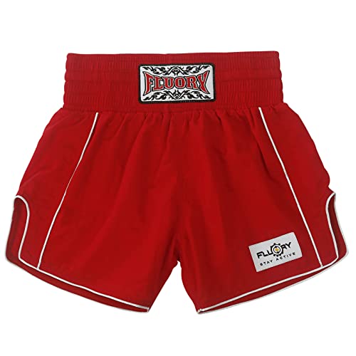 FLUORY Muay Thai Shorts, einfache, stilvolle Boxshorts, weiches glattes Nylon, Kampf, Frapple, Workout-Shorts, rot, Medium