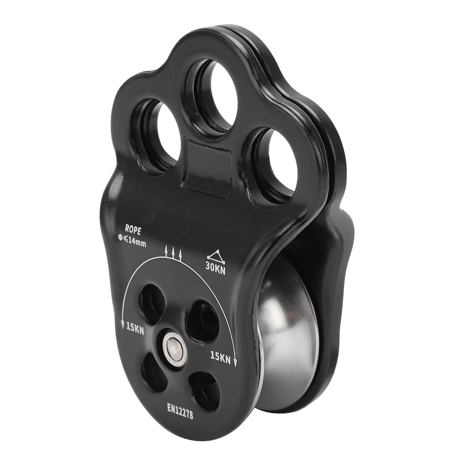 BOROCO Seilrolle Klettern,30KN Outdoor Kletterrollen Rettungsausrüstung,Seilrolle Umlenkrolle für 14 mm/0.5 Zoll Seile, Schwarz Doppellager 3 Loch Pulley für Anhängerkupplung,Schleppen