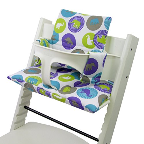 BAMBINIWELT Ersatzbezug Bezug Sitzkissen Kissen-Set Sitzverkleinerer kompatibel mit STOKKE Tripp Trapp für Hochstuhl-Kinderstuhl DESIGN (grüne Elefanten)