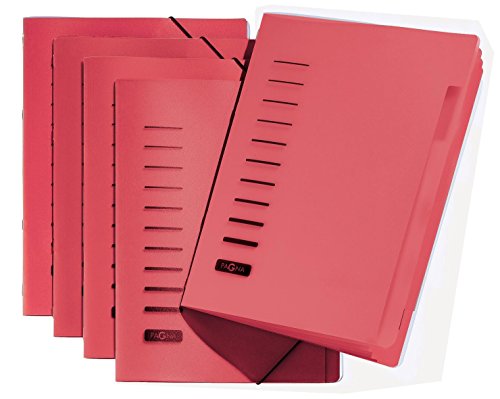 5 Stück Pagna Ordnungsmappe 6-teilig aus PP, Eckspanngummi, farbiger Registerkarton [ rot ]