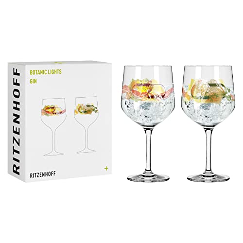 Ritzenhoff 3791001 Gin-Glas 700 ml – 2er-Set – Serie Botanic Lights Nr.1 – 2 Stück mit Sommerfarben – Made in Germany
