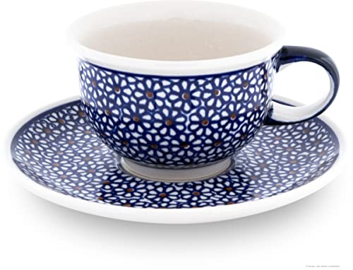 Original Bunzlauer Keramik 200 ml Tee - Kaffee - Tasse mit Untertasse H=6.5/1.8 cm, Ø=11.80/16.00 cm im Dekor 120