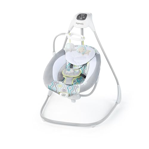 Ingenuity, Everston Babyschaukel, 180° drehbar, 3 Schaukelrichtungen und 6 -geschwindigkeiten, spielt 8 Melodien und weißes Rauschen, ab der geburt bis 9kg