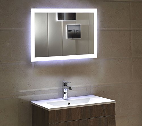 Dr. Fleischmann Badspiegel LED Spiegel GS084N mit Beleuchtung durch satinierte Lichtflächen Badezimmerspiegel (80 x 60 cm, kaltweiß)