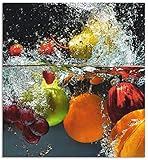 ARTland Spritzschutz Küche aus Alu für Herd Spüle 60x65 cm (BxH) Küchenrückwand mit Motiv Essen Obst Früchte unter Wasser Erbeeren Trauben Orange S6JP