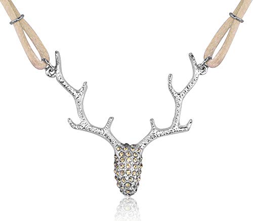 LUISIA® Halskette Nicola mit Strass Hirschkopf und Kristallen von Swarovski® - Hellbraun