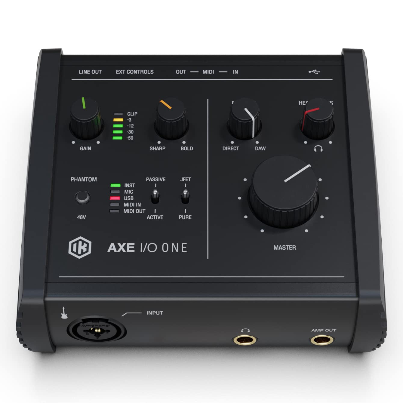 IK Multimedia AXE I/O ONE, Kompaktes USB-Gitarren-Audio-Interface mit einstellbarer Eingangsimpedanz für erweiterte Klanggestaltung. USB-C-Anschluss. TONEX SE und AmpliTube 5 SE im Lieferumfang
