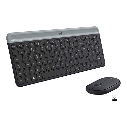 Logitech MK470 Kabelloses Tastatur-Maus-Set im schlanken Design (Flaches, kompaktes Profil, ultraleiser Betrieb, Französisches Layout AZERTY) graphite