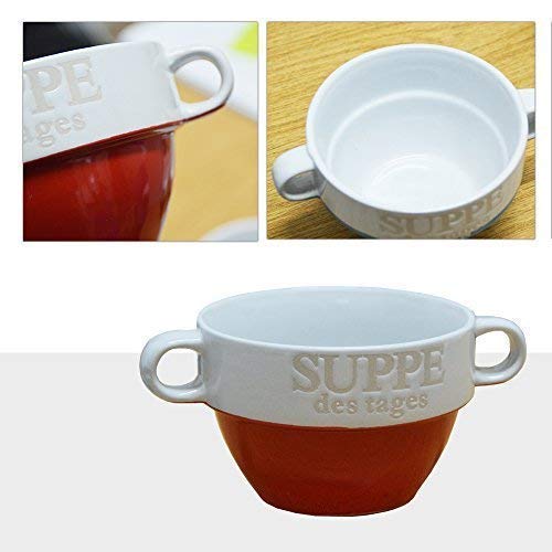 DRULINE 8 Stück Suppentasse aus Keramik mit Schriftzug Suppe des Tages Ø 13 cm Rot