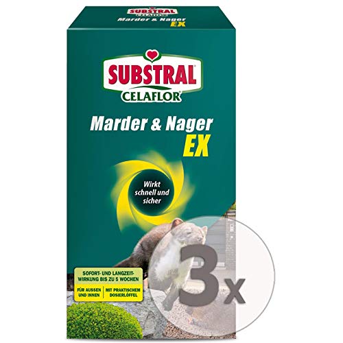 Substral-Celaflor Marder & Nager Ex Fernhaltemittel-Granulat Sparpaket, 3 x 300 g + Zeckenzange mit Lupe