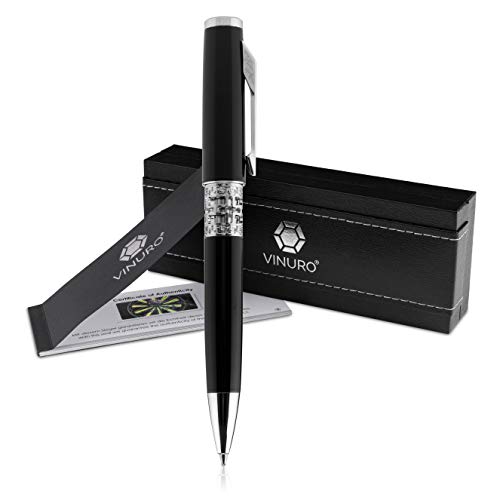 Vinuro® Proteus | edler Kugelschreiber | schwarz aus Metall | mit hochwertigem Drehmechanismus | in edlem Etui | Geschenk | Drehkugelschreiber | Stift