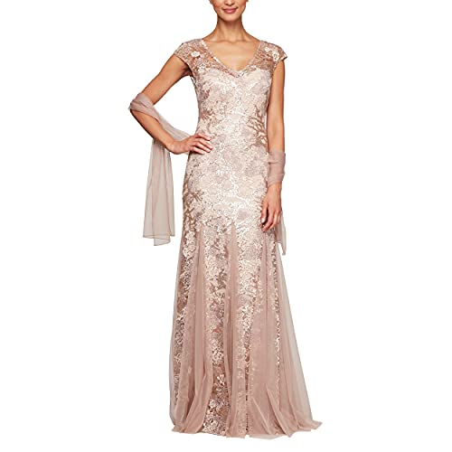 Alex Evenings Damen Long Fit Flare Dress Godet Detail (Petite and Regular) Kleid fr besondere Anlsse, Rose Gold, 44