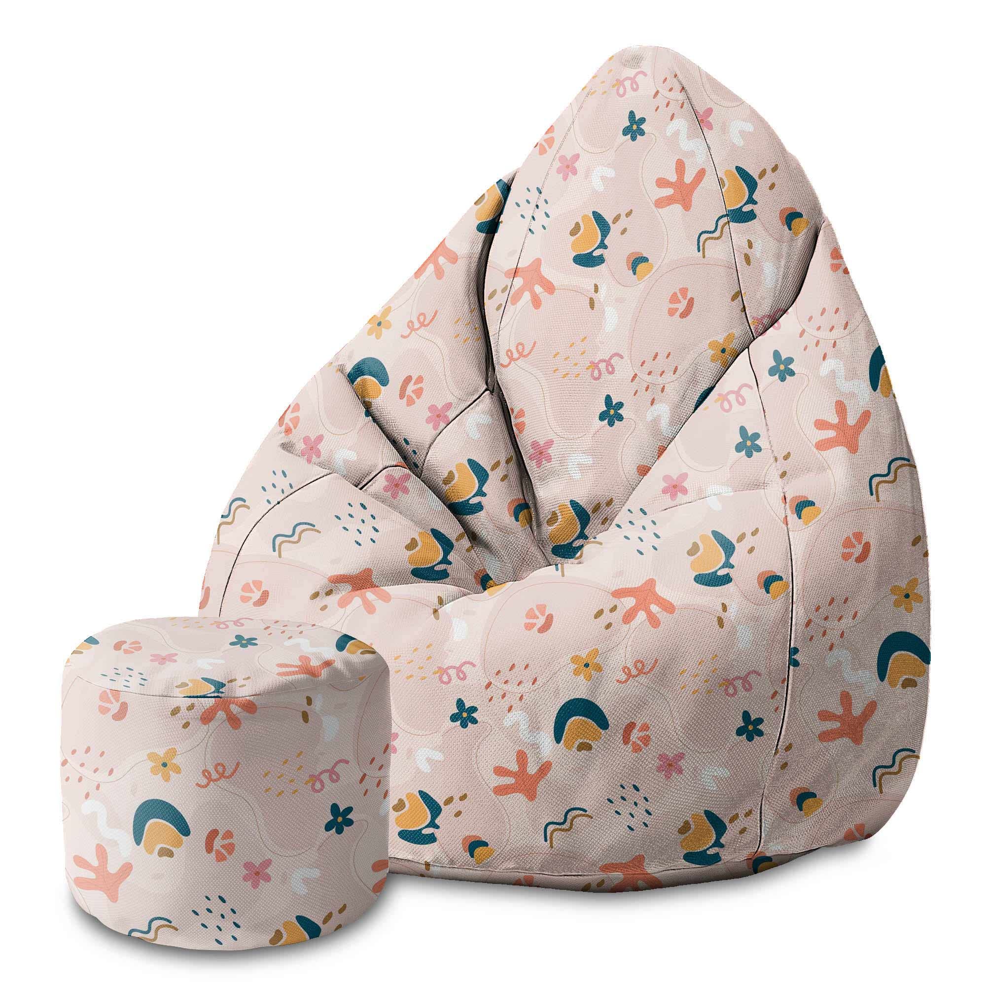 DreamRoots Sitzsack Kinder 70x70x105cm - Sitzsack mit Lehne und Hocker und Bezug - Sitzkissen Boden - Chill Sack - Bubibag Sitzsack - Sitzsack mit Füllung - Kinder Sitzsack S-Geo1