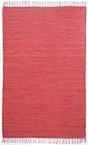 Theko | Dhurry Teppich aus 100% Baumwolle Flachgewebe Teppich Happy Cotton | handgewebt | Farbe: Rot | 60x120 cm
