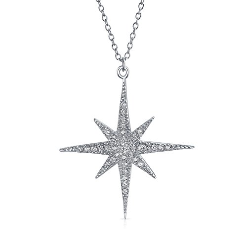 Bling Jewelry Celestial Pave Cubic Zirconia Cz Shinning North Star Burst Star Anhänger Halskette Für Frauen Für Teenager .925 Sterling Silber