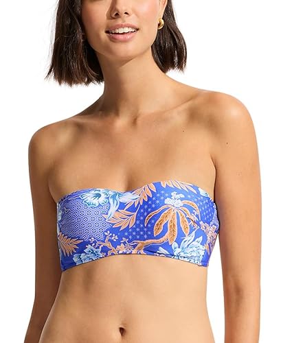 Seafolly Damen Soft Cup Bustier Bandeau Top Badeanzug Bikini, Eden Azure, 36