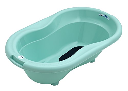 Rotho Babydesign TOP Badewanne, Mit Antirutschmatte und Ablaufstöpsel, 0-12 Monate, TOP, Swedish Green (Mintgrün), 200010266