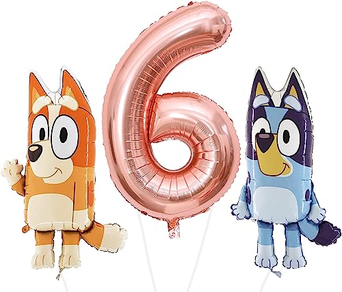 Toyland® Bluey & Bingo Folienballon-Set – 2 x 32-Zoll-Charakterballons und 1 x 40-Zoll-Zahlenballon – Partydekorationen für Kinder