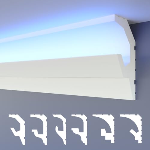 HEXIMO LED Stuckleisten 2in1, indirekte Beleuchtung Deckenleisten XPS Styropor Lichtleisten Beleuchtung Styropor Deckenleisten (30,6 Meter HLED 19)
