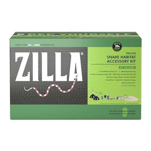Zilla Haustier-Terrarium-Zubehör-Set mit Beleuchtung, Bettwäsche, Luftfeuchtigkeits- und Temperaturanzeige, Dekoration und Schuppen
