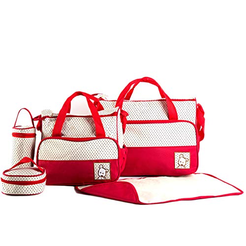 5 TLG Baby Wickeltasche Tote Bag Schultertasche Handtasche Multifunktionale Mutter Windeltasche Rot Eine Größe