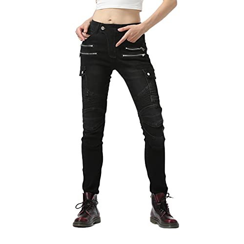 GEBIN Damen Motorradhose Motorrad Jeans Biker Trousers Motorrad Hose Fahrrad Riding Schutzhose, 4 x Schutz Ausrüstung (Black,XXS=W26.7''(68cm))