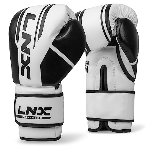 LNX Boxhandschuhe Performance Pro 10 12 14 16 Oz - ideal für Kickboxen Boxen Muay Thai MMA Kampfsport UVM (Ice White/Black (101), 14 Oz)